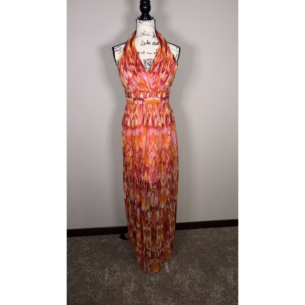 Laundry by Shelli Segal Orange Chiffon Halter Maxi Dress Gown 4